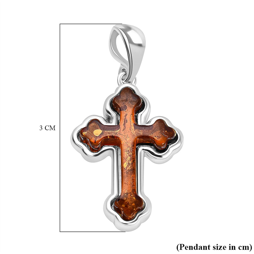 Tucson Special - Amber Cross Pendant in Sterling Silver