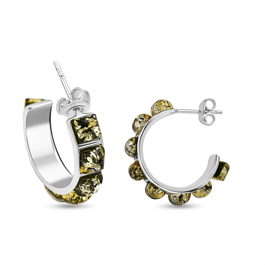 Tucson Special - Amber Half Hoop Earrings in Sterling Silver