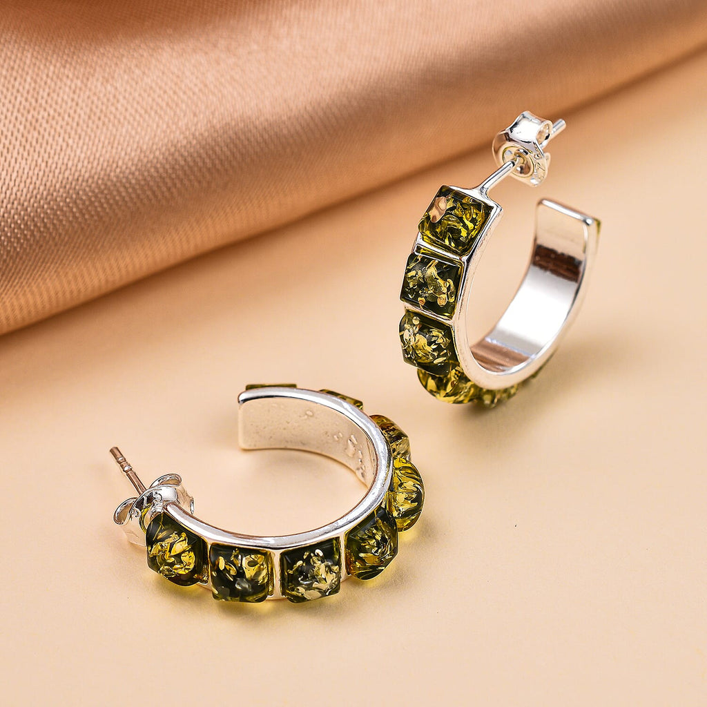 Tucson Special - Amber Half Hoop Earrings in Sterling Silver