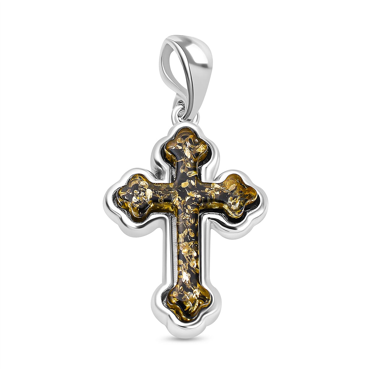 Tucson Special - Green Amber Cross Pendant in Sterling Silver 7533455 0