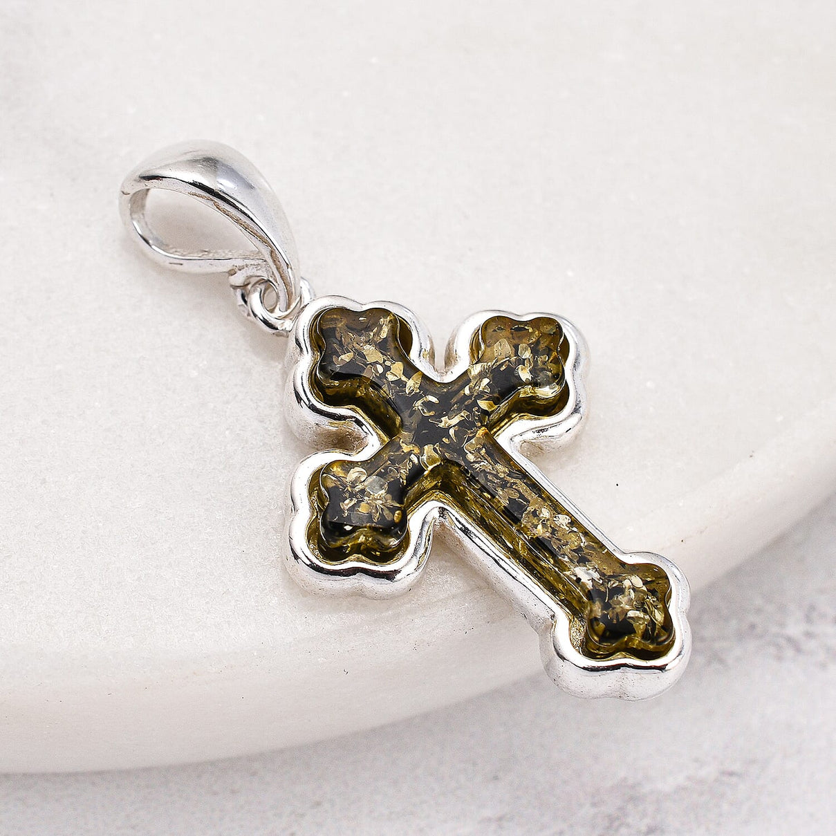 Tucson Special - Green Amber Cross Pendant in Sterling Silver 7533455 2