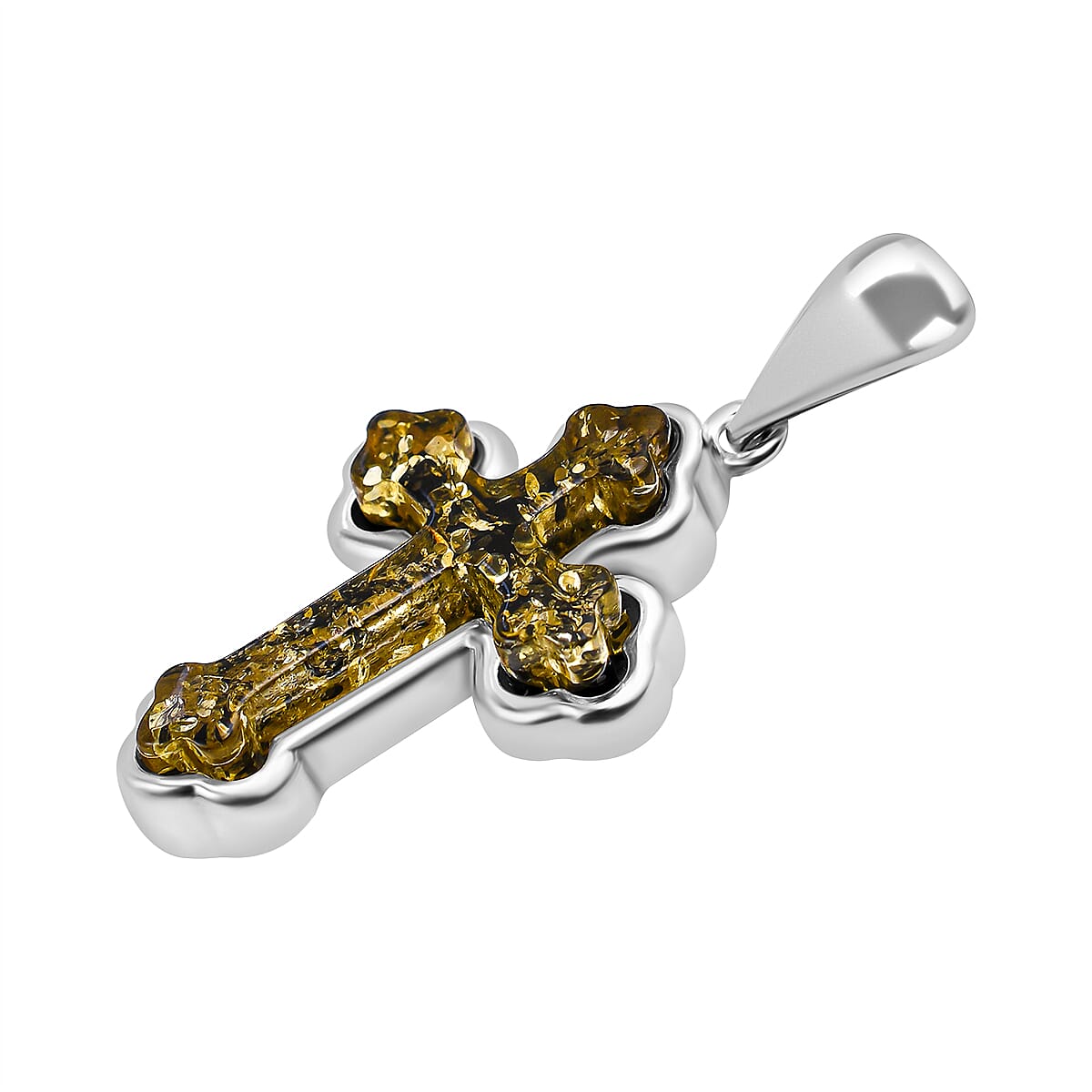 Tucson Special - Green Amber Cross Pendant in Sterling Silver 7533455 3