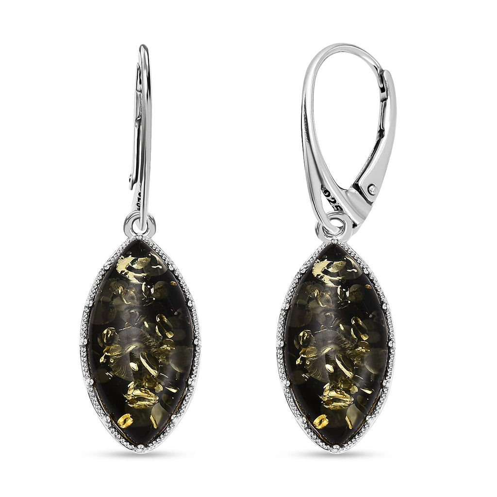 Tucson Special - Green Amber Lever Back Earrings in Sterling Silver