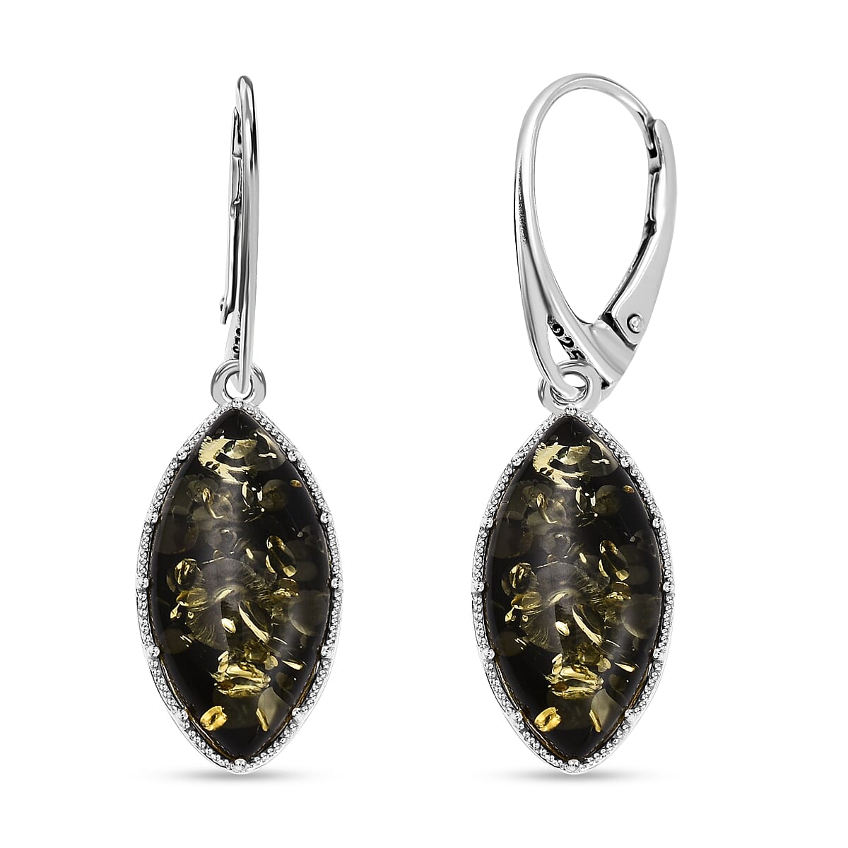 Tucson Special - Green Amber Lever Back Earrings in Sterling Silver 7533604 0