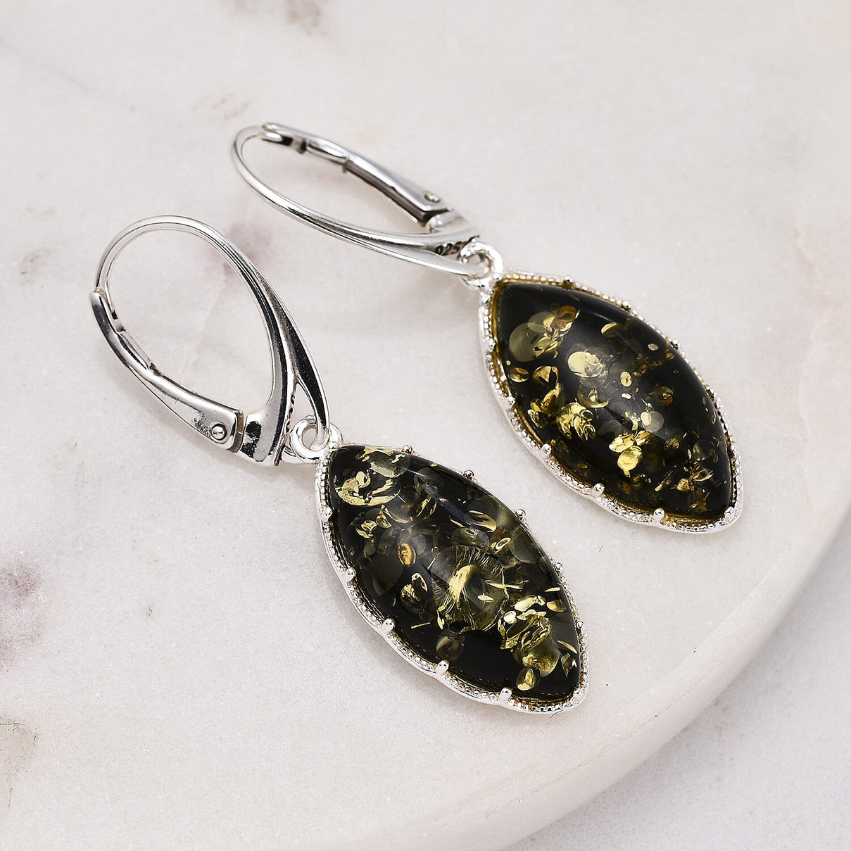 Tucson Special - Green Amber Lever Back Earrings in Sterling Silver 7533604 1