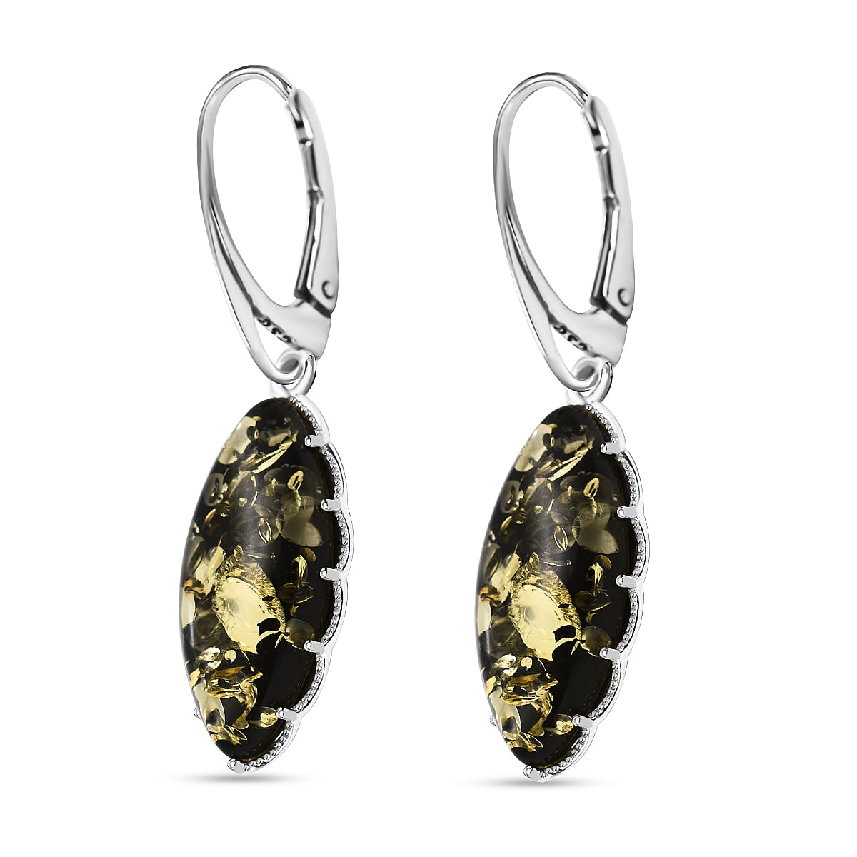 Tucson Special - Green Amber Lever Back Earrings in Sterling Silver 7533604 3