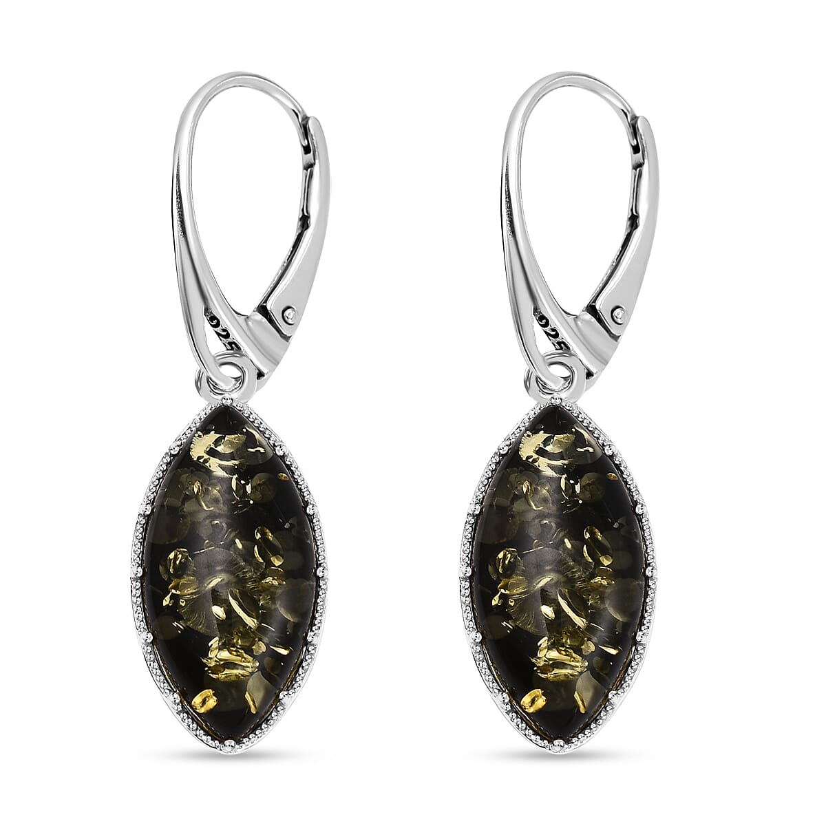 Tucson Special - Green Amber Lever Back Earrings in Sterling Silver 7533604 4