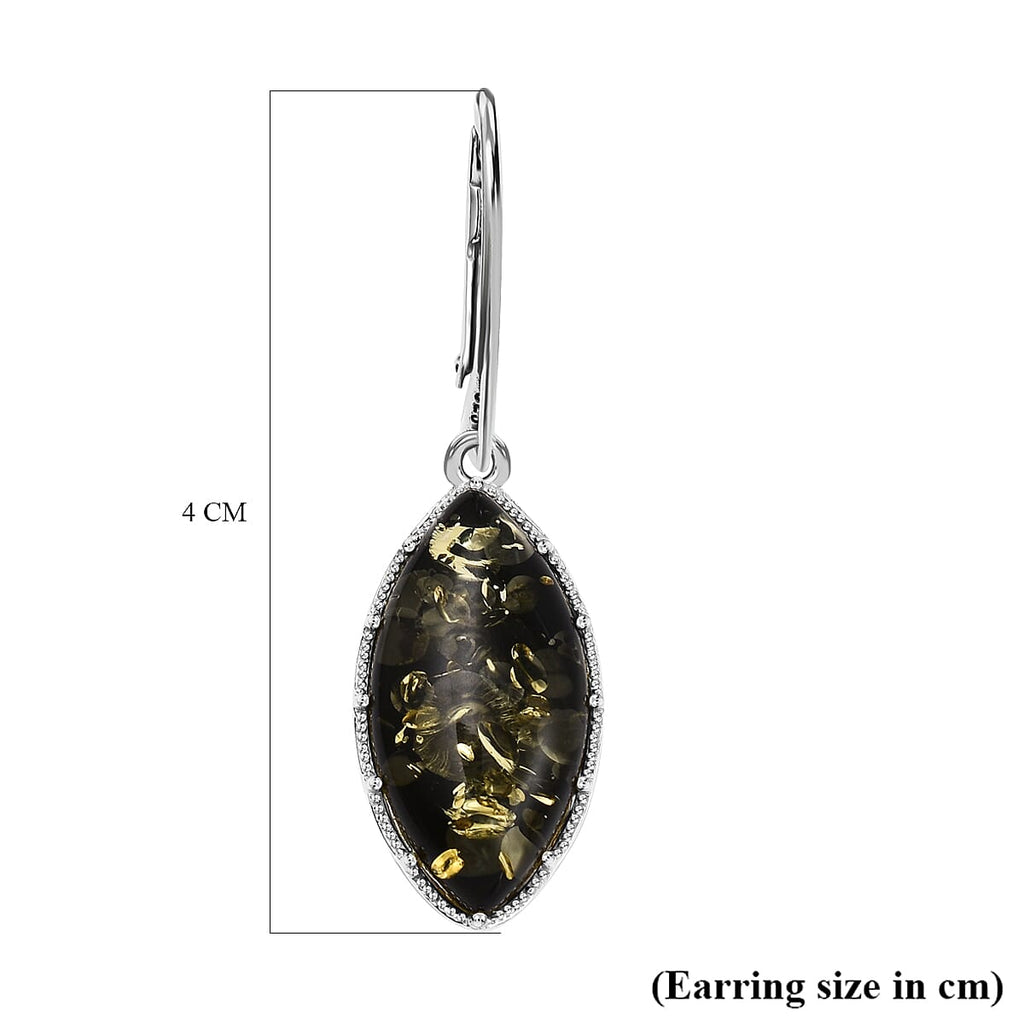 Tucson Special - Green Amber Lever Back Earrings in Sterling Silver