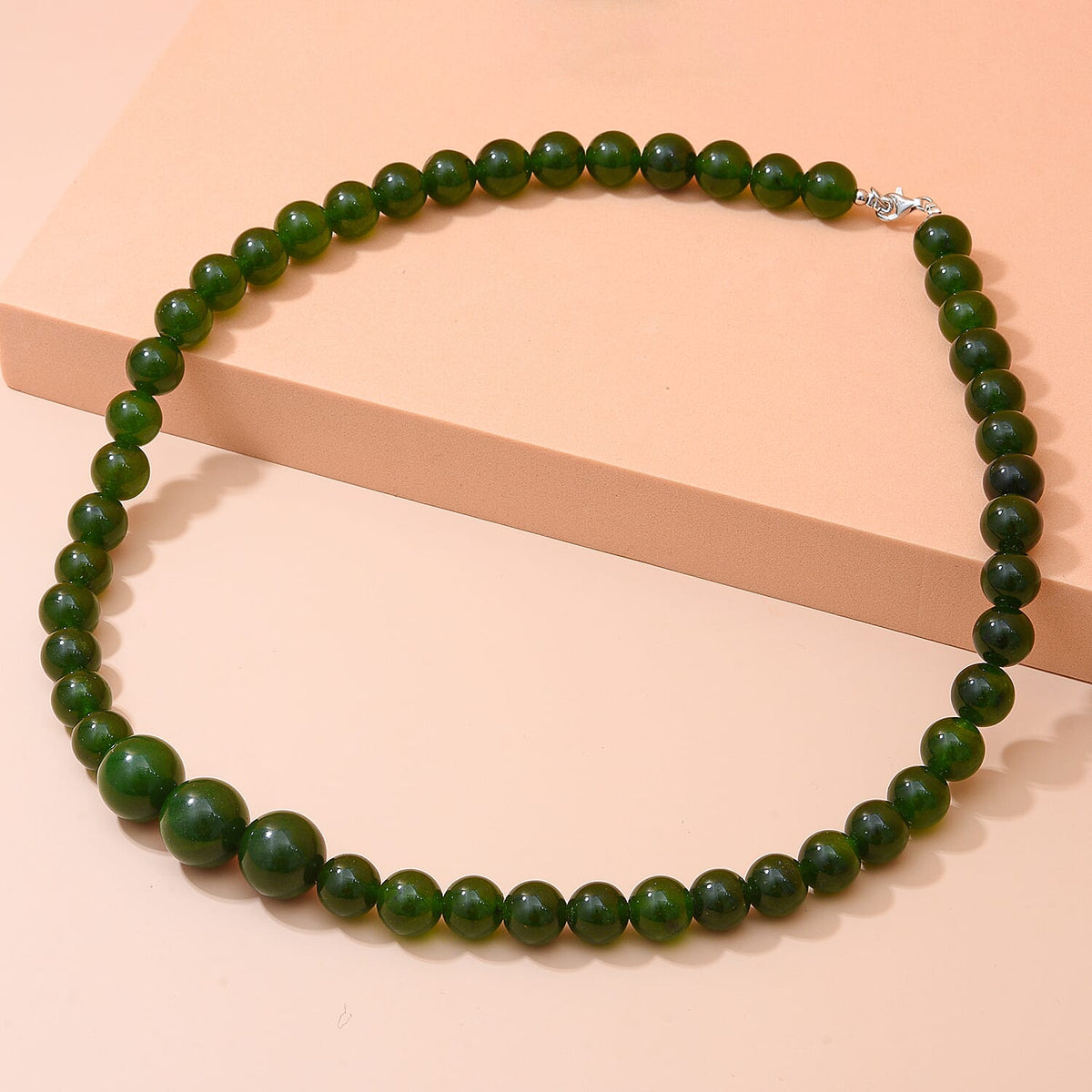 Tucson Special - Green Onyx Beads Necklace (Size - 20) in Rhodium Overlay Sterling Silver 370.00 Ct. 8962189 3