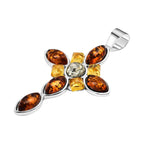 Tucson Special - Multi Colour Amber Cross Pendant in Sterling Silver