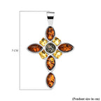 Tucson Special - Multi Colour Amber Cross Pendant in Sterling Silver