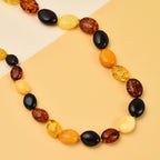 Tucson Special - Natural Multi Colour Baltic Amber Oval Link Necklace (Size 30) in Sterling Silver