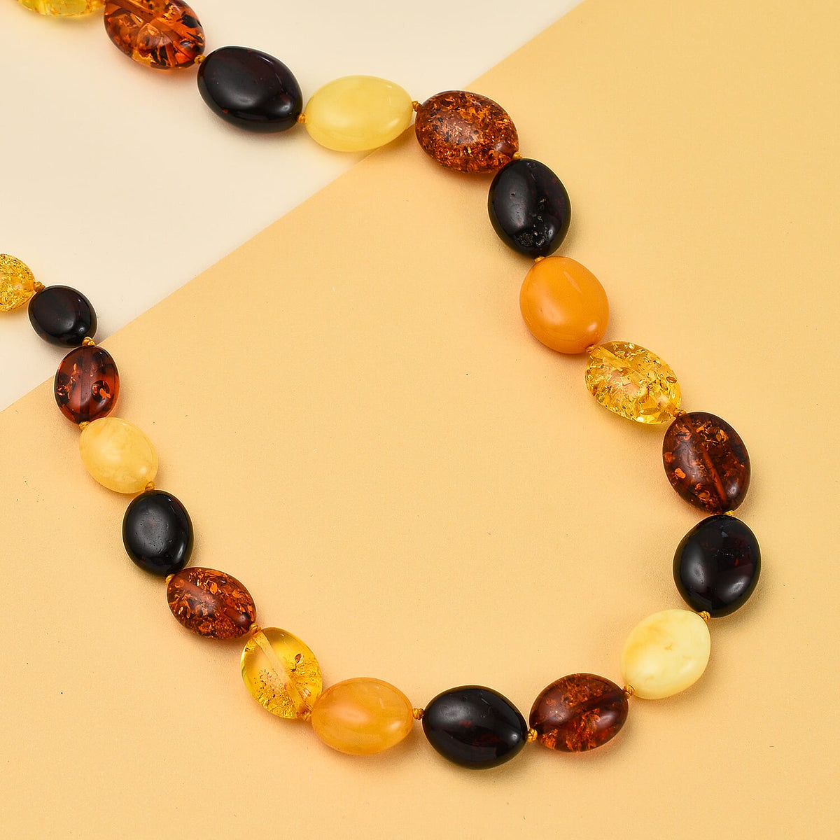 Tucson Special - Natural Multi Colour Baltic Amber Oval Link Necklace (Size 30) in Sterling Silver 7673149 1