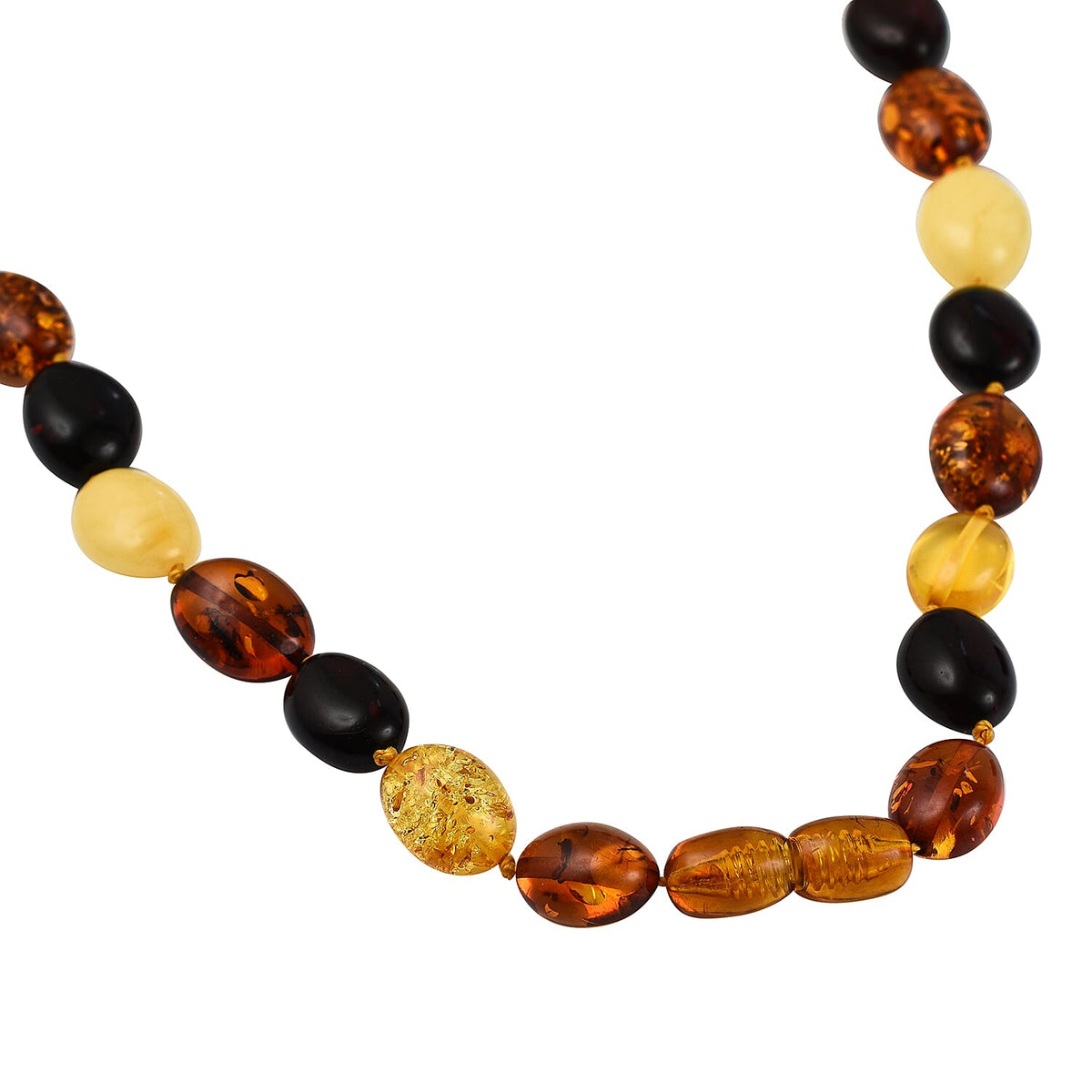 Tucson Special - Natural Multi Colour Baltic Amber Oval Link Necklace (Size 30) in Sterling Silver 7673149 2