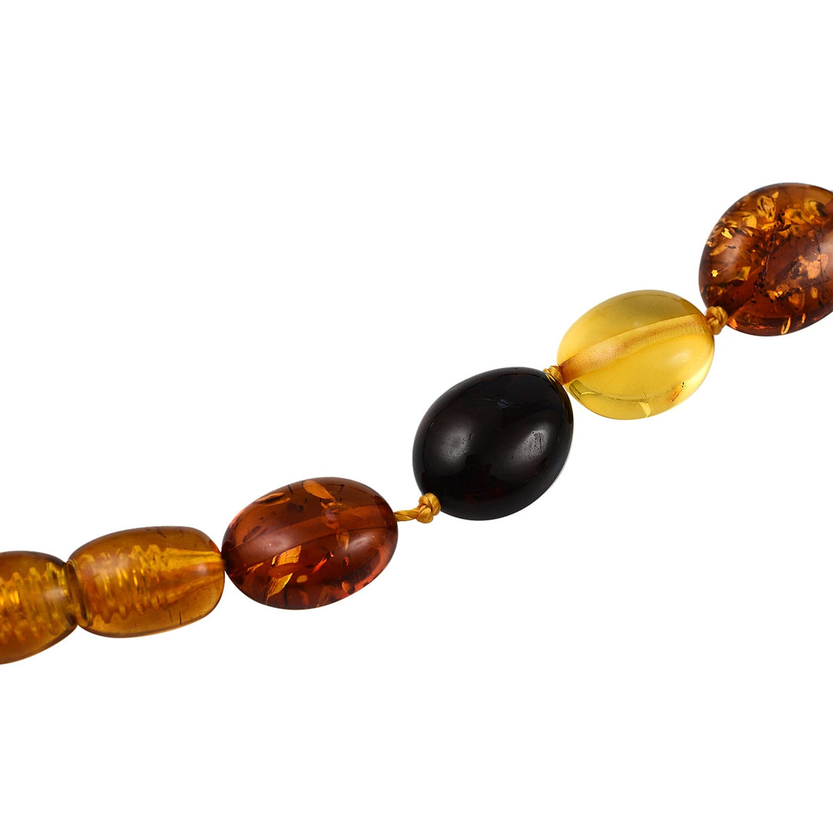 Tucson Special - Natural Multi Colour Baltic Amber Oval Link Necklace (Size 30) in Sterling Silver 7673149 3