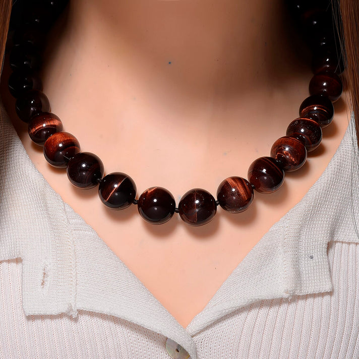 Tucson find- Red Tiger Eye Necklace Beads16 MM  (Size - 20-2 Ext) in Rhodium Overlay Sterling Silver 800.00 Ct. 8185325 2