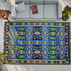 Authentic Turkish Traditional Kilim Reversible Rug (Size 170x120 cm) - Blue & Black