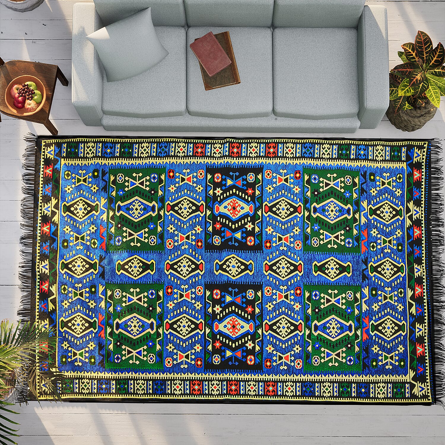Authentic Turkish Traditional Kilim Reversible Rug (Size 170x120 cm) - Blue &amp; Black 7279019 1