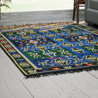 Authentic Turkish Traditional Kilim Reversible Rug (Size 170x120 cm) - Blue & Black