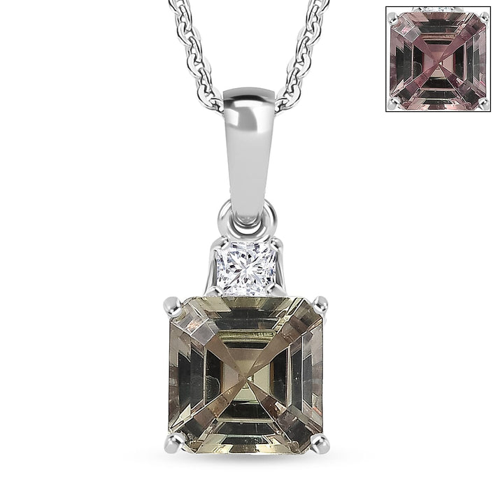 LUXURIANT Natural AAA Turkizite, Lab Grown Diamond Pendant with Chain (Size 20) in Rhodium Overlay Sterling Silver 2.20 Ct. (SI/G-H) 4454636 1