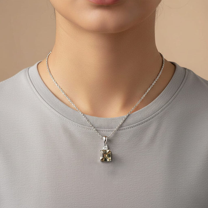 LUXURIANT Natural AAA Turkizite, Lab Grown Diamond Pendant with Chain (Size 20) in Rhodium Overlay Sterling Silver 2.20 Ct. (SI/G-H) 4454636 2