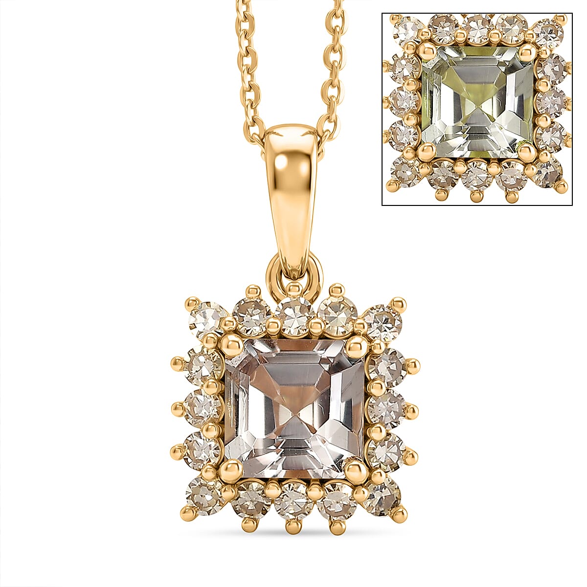 D'Joy AAA Natural Turkizite, Lab Grown Yellow Diamond Halo Pendant With Chain (Size 20) in 18K Vermeil Yellow Gold Sterling Silver 1.72 Ct. 4450712 0