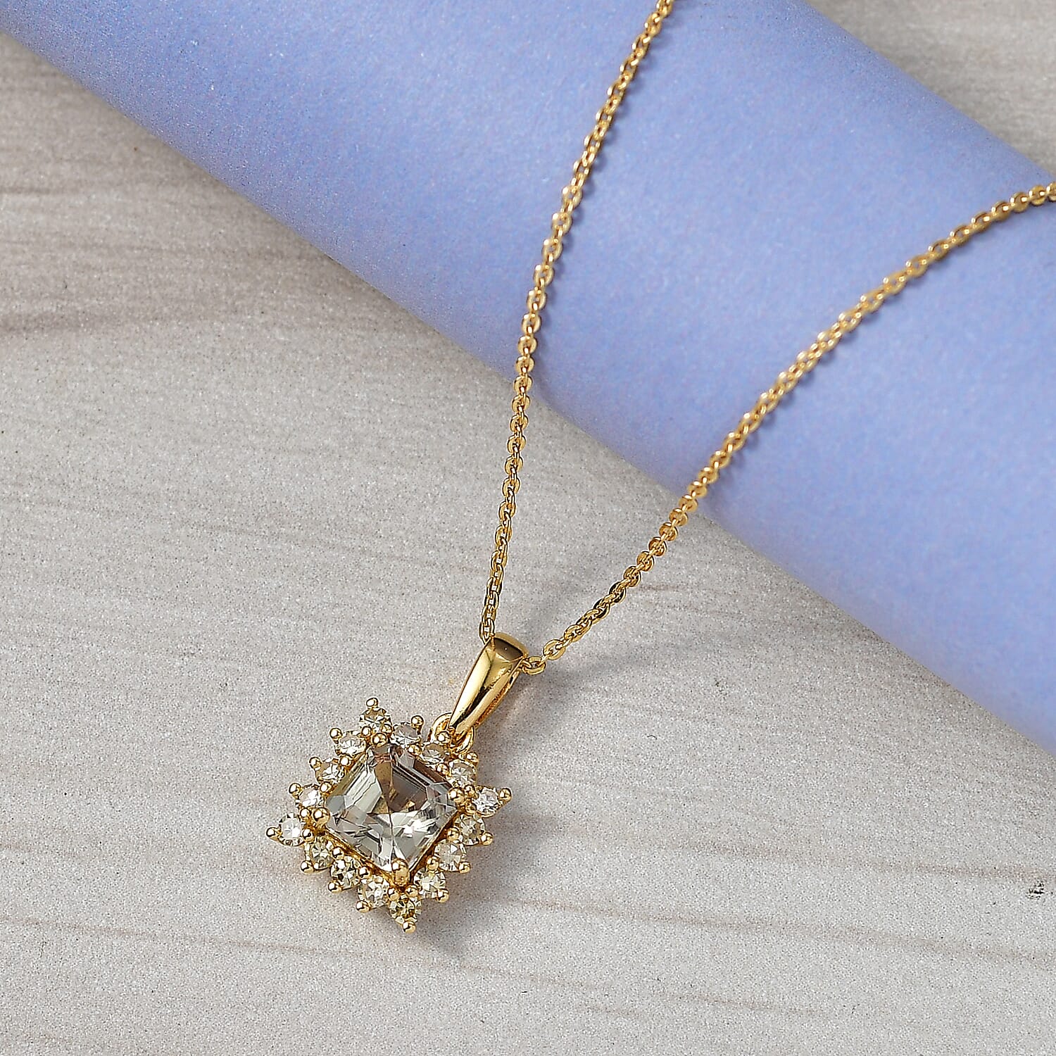 D'Joy AAA Natural Turkizite, Lab Grown Yellow Diamond Halo Pendant With Chain (Size 20) in 18K Vermeil Yellow Gold Sterling Silver 1.72 Ct. 4450712 2