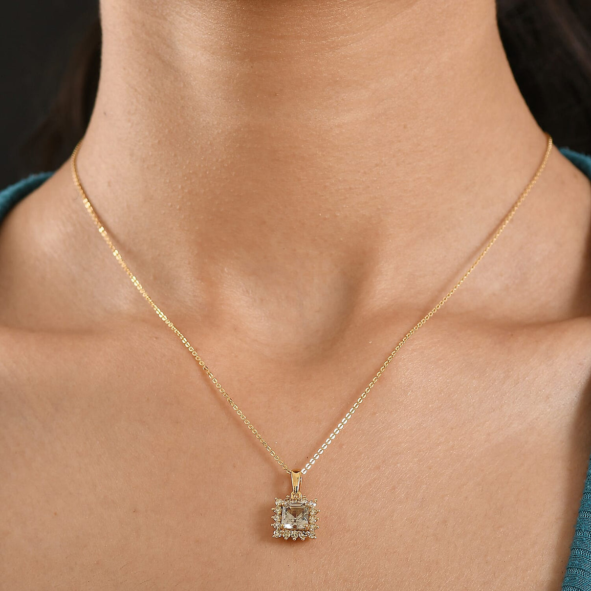 D'Joy AAA Natural Turkizite, Lab Grown Yellow Diamond Halo Pendant With Chain (Size 20) in 18K Vermeil Yellow Gold Sterling Silver 1.72 Ct. 4450712 3