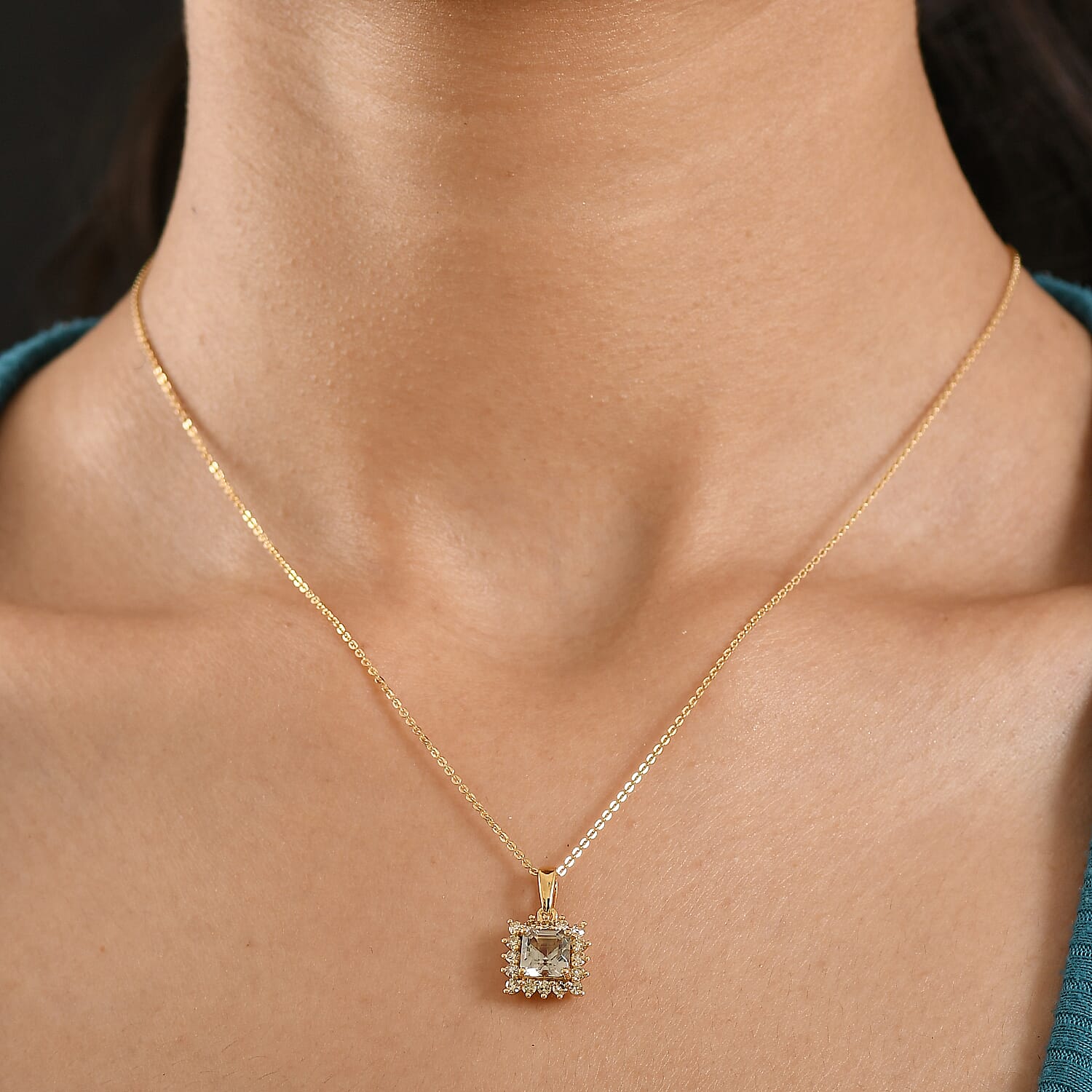 D'Joy AAA Natural Turkizite, Lab Grown Yellow Diamond Halo Pendant With Chain (Size 20) in 18K Vermeil Yellow Gold Sterling Silver 1.72 Ct. 4450712 3