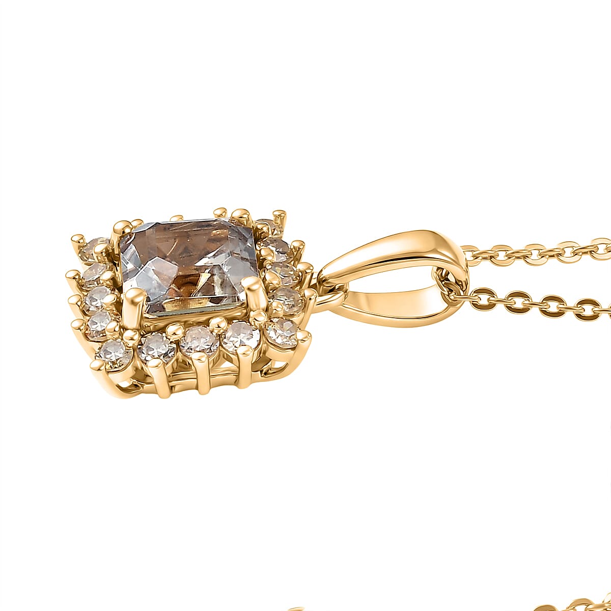 D'Joy AAA Natural Turkizite, Lab Grown Yellow Diamond Halo Pendant With Chain (Size 20) in 18K Vermeil Yellow Gold Sterling Silver 1.72 Ct. 4450712 4