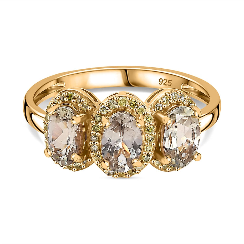 Turkizite & Natural Yellow Diamond Trilogy Ring in 18K Gold Vermeil Sterling Silver 1.81 Ct.