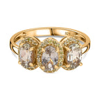 Turkizite & Natural Yellow Diamond Trilogy Ring in 18K Gold Vermeil Sterling Silver 1.81 Ct.