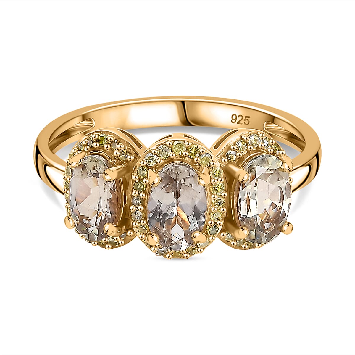 Turkizite and Natural Yellow Diamond Trilogy Ring in 18K Yellow Gold Vermeil Sterling Silver 1.81 Cts. 8047579 2
