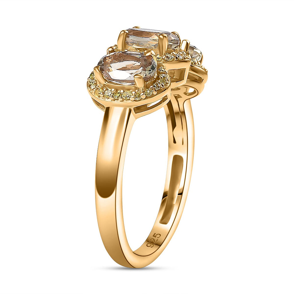 Turkizite & Natural Yellow Diamond Trilogy Ring in 18K Gold Vermeil Sterling Silver 1.81 Ct.