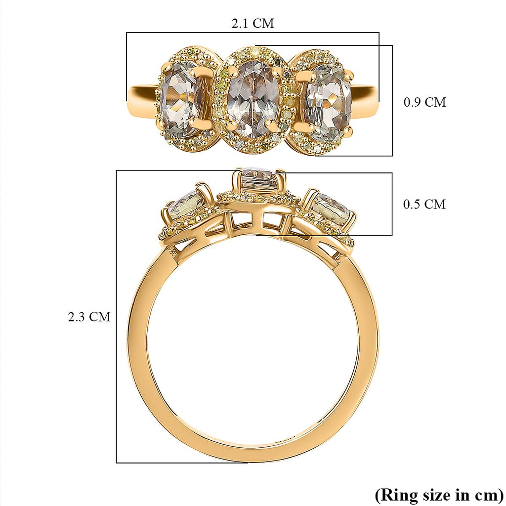 Turkizite & Natural Yellow Diamond Trilogy Ring in 18K Gold Vermeil Sterling Silver 1.81 Ct.
