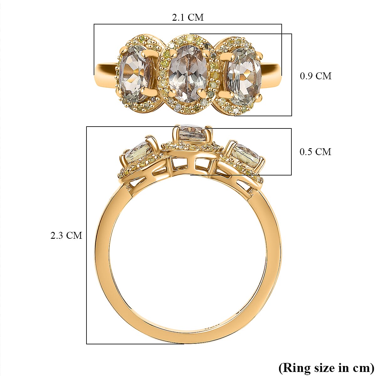 Turkizite and Natural Yellow Diamond Trilogy Ring in 18K Yellow Gold Vermeil Sterling Silver 1.81 Cts. 8047579 7
