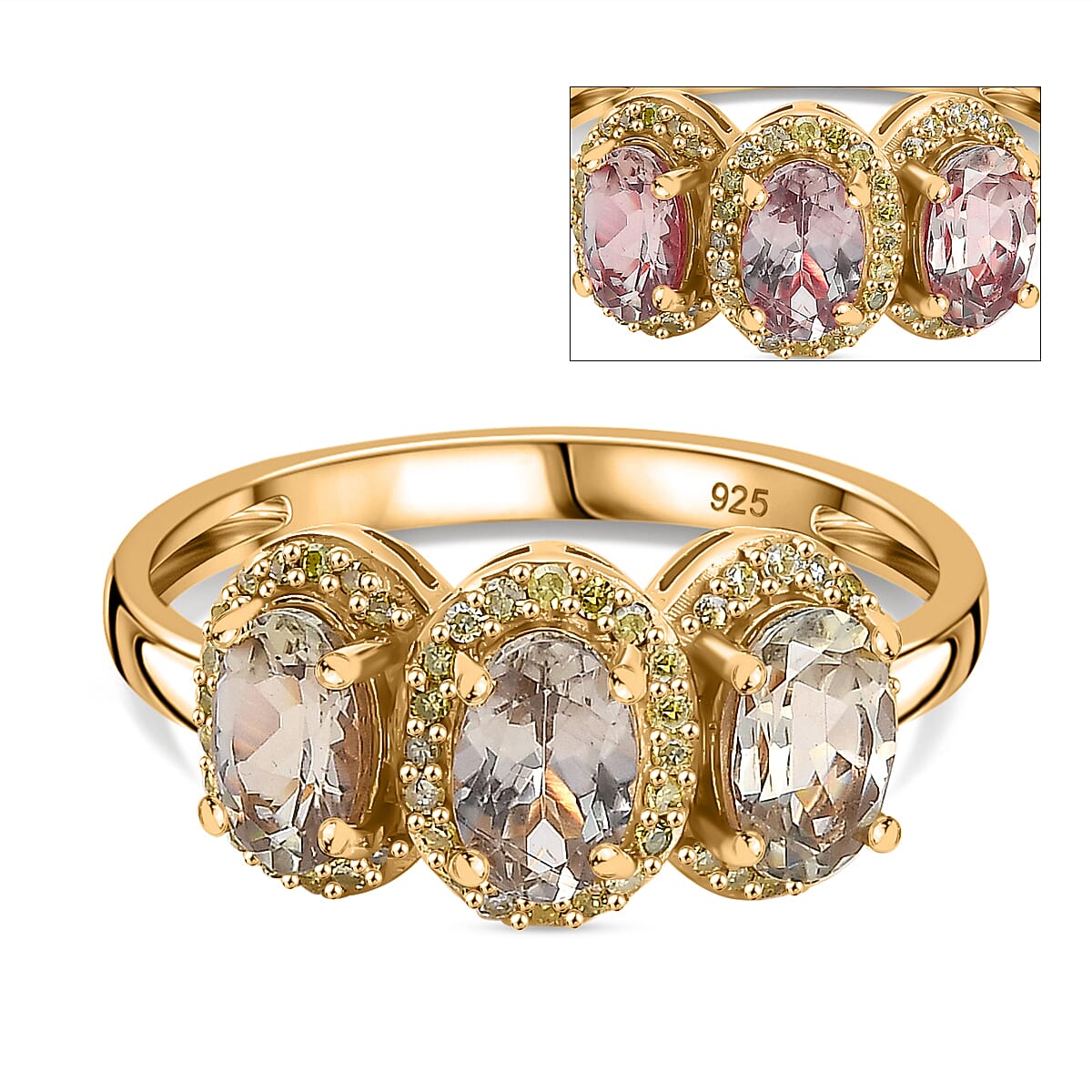 Turkizite and Natural Yellow Diamond Trilogy Ring in 18K Yellow Gold Vermeil Sterling Silver 1.81 Cts. 8047579 0