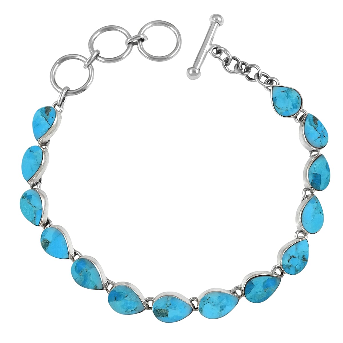 Santa Fe Collection 3 Ct. Kingman Turquoise Teardrop Bracelet (Size - 7.5) with T-Bar Clasp in Sterling Silver 8216538 0