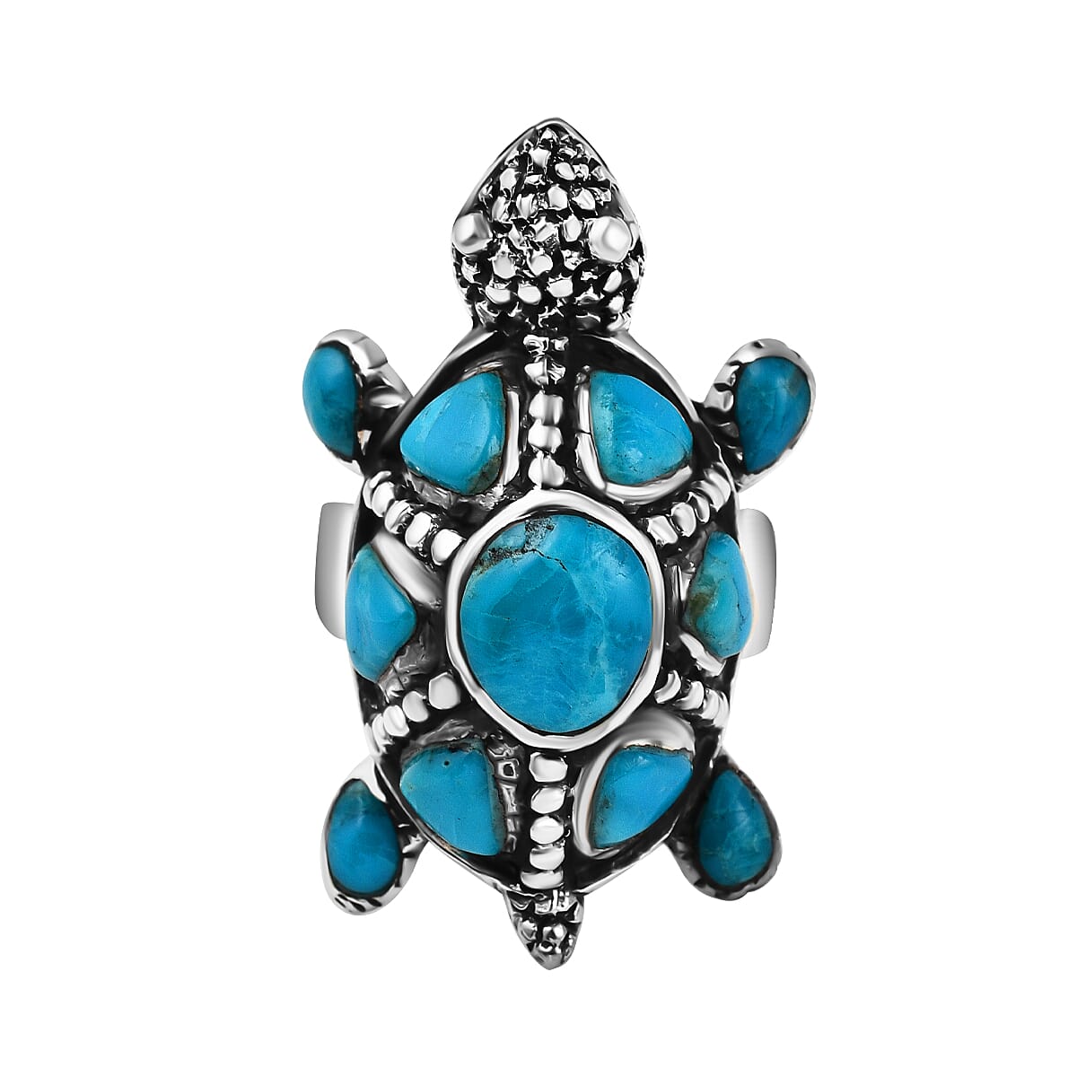 Turquoise  Ring in Rhodium Overlay Sterling Silver 0.32 pc,  Silver Wt. 5.5 Gms  0.320  Ct. 7690173 0
