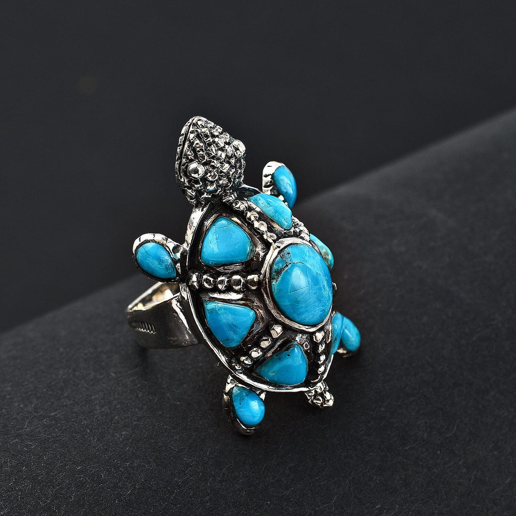 Turquoise  Ring in Rhodium Overlay Sterling Silver 0.32 pc,  Silver Wt. 5.5 Gms  0.320  Ct.