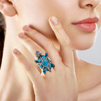 Turquoise  Ring in Rhodium Overlay Sterling Silver 0.32 pc,  Silver Wt. 5.5 Gms  0.320  Ct.