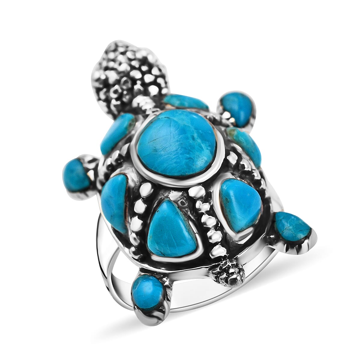 Turquoise  Ring in Rhodium Overlay Sterling Silver 0.32 pc,  Silver Wt. 5.5 Gms  0.320  Ct. 7690173 3