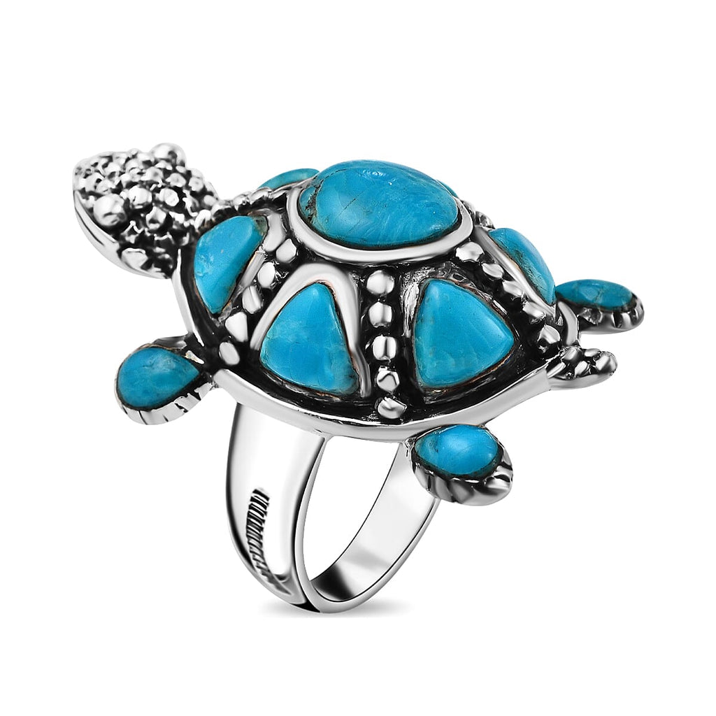 Turquoise  Ring in Rhodium Overlay Sterling Silver 0.32 pc,  Silver Wt. 5.5 Gms  0.320  Ct.