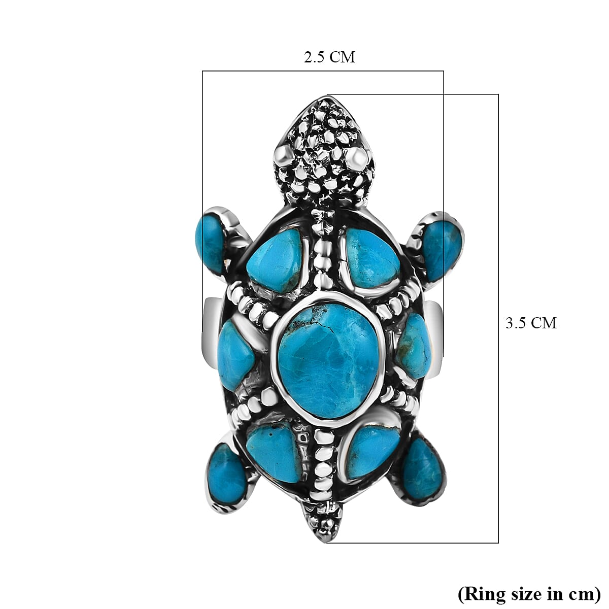 Turquoise  Ring in Rhodium Overlay Sterling Silver 0.32 pc,  Silver Wt. 5.5 Gms  0.320  Ct. 7690173 6