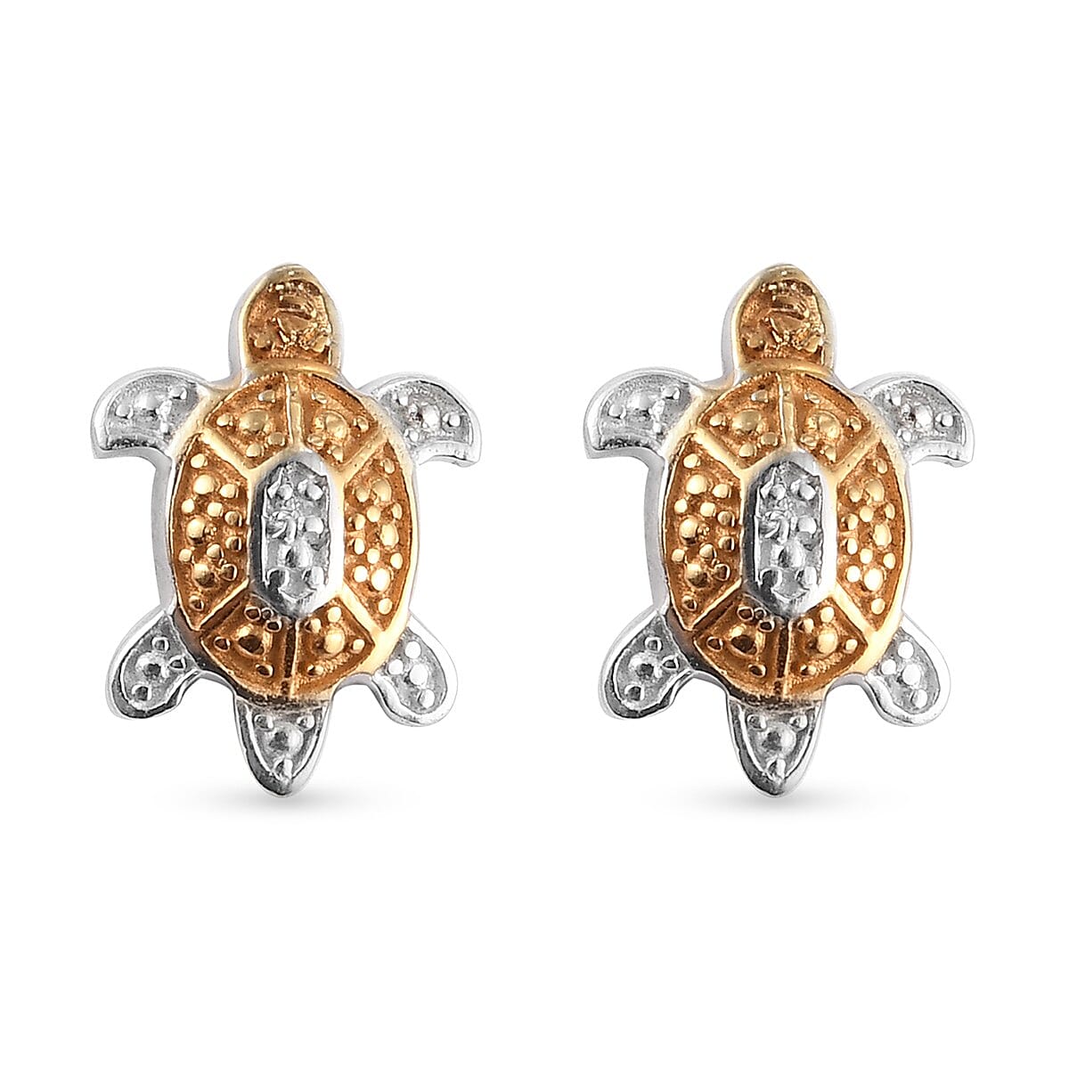 Turtle Inspired Diamond Stud Earrings in Platinum and Gold Plated Sterling Silver 3798603 0