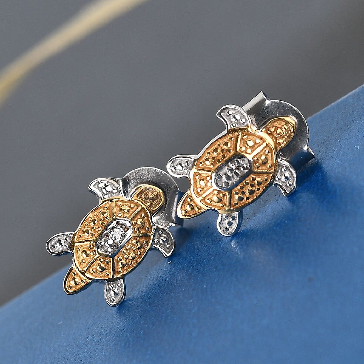 Turtle Inspired Diamond Stud Earrings in Platinum and Gold Plated Sterling Silver 3798603 2
