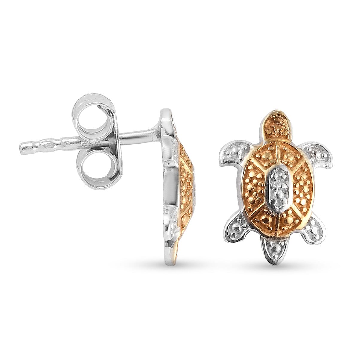 Turtle Inspired Diamond Stud Earrings in Platinum and Gold Plated Sterling Silver 3798603 4