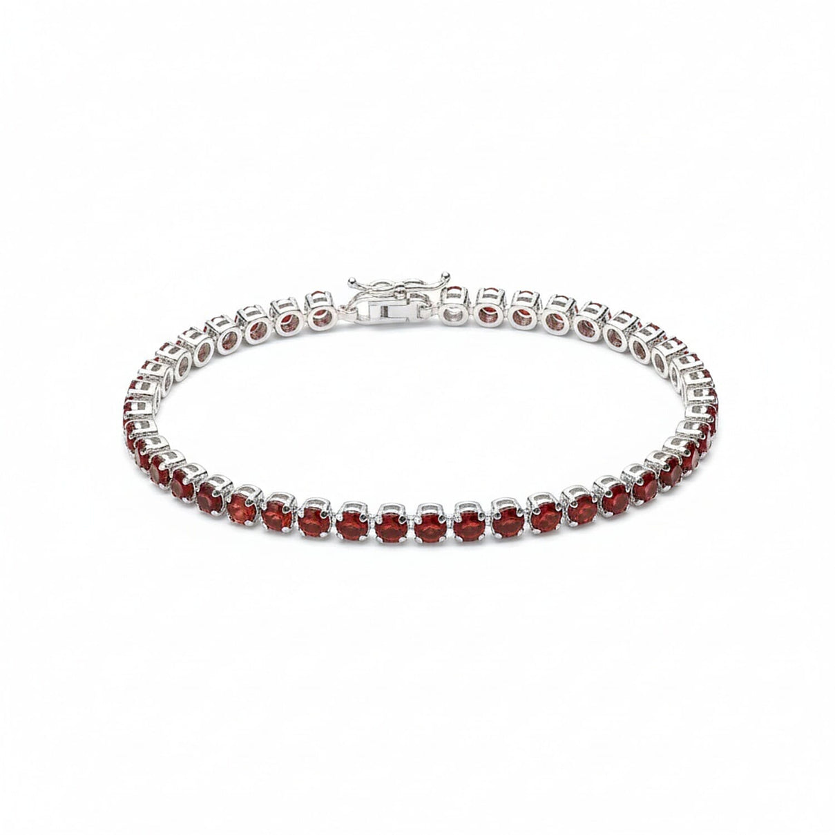 Tuscon Find Close Out Deal - Red Cubic Zirconia Bracelet (Size - 8 with Ext) with Lobster Clasp Sterling Silver 5.50 Ct. 8181439 0
