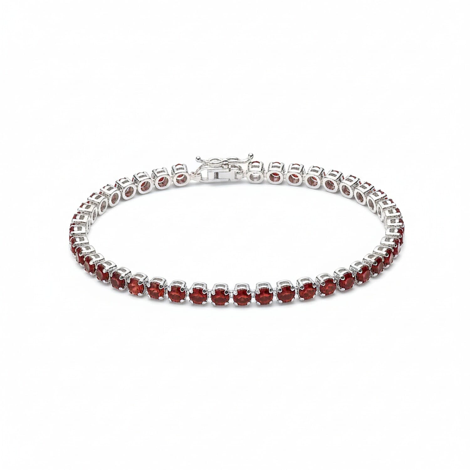 Tuscon Find Close Out Deal - Red Cubic Zirconia Bracelet (Size - 8 with Ext) with Lobster Clasp Sterling Silver 5.50 Ct. 8181439 0