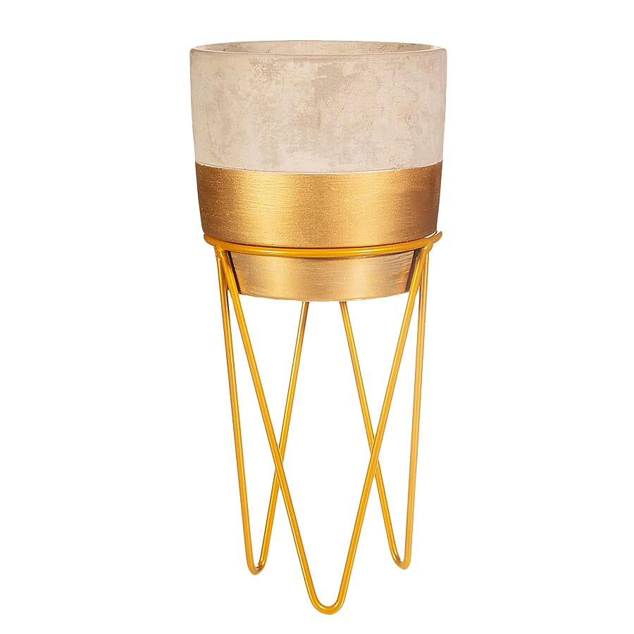 Tuva Gold Dip Planter with Wire Stand - Gold 7164309 0
